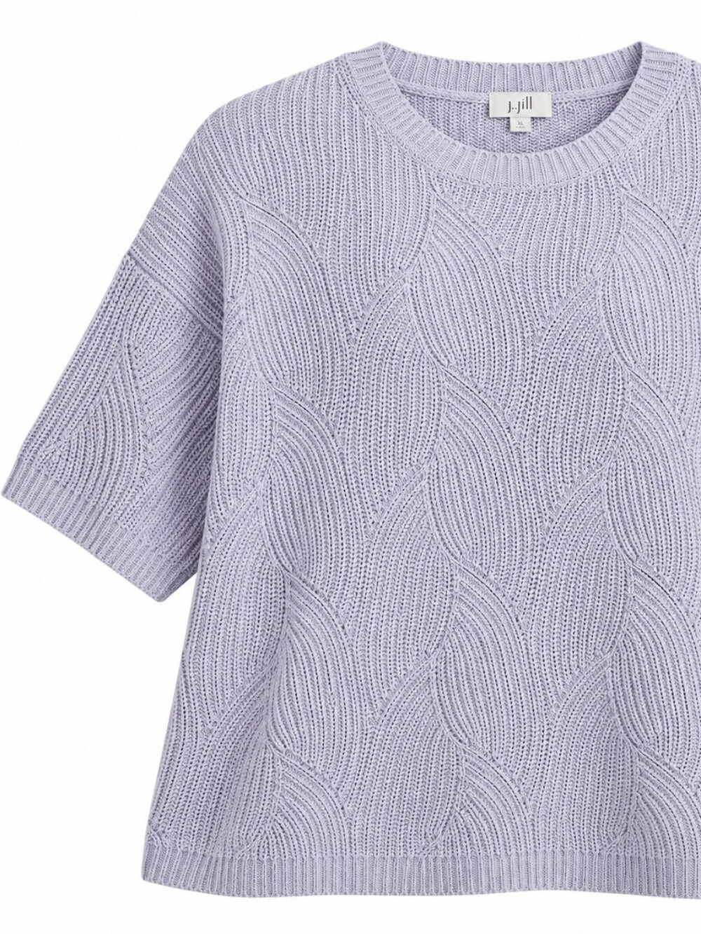J JILL | Pale Lavender Textured Cable Knit Boxy Short Sleeve Sweater | XL